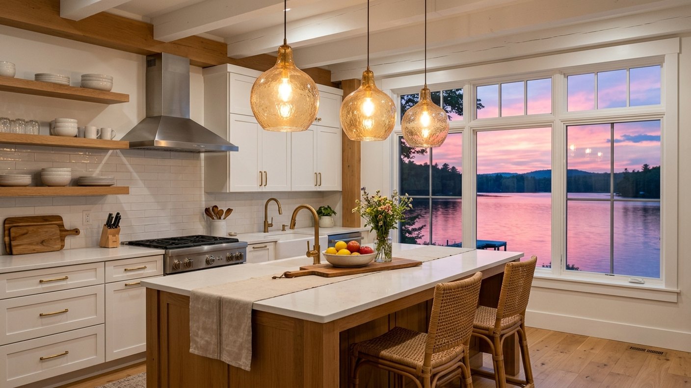 Lake House Kitchen Lighting: Pendants Over the Island