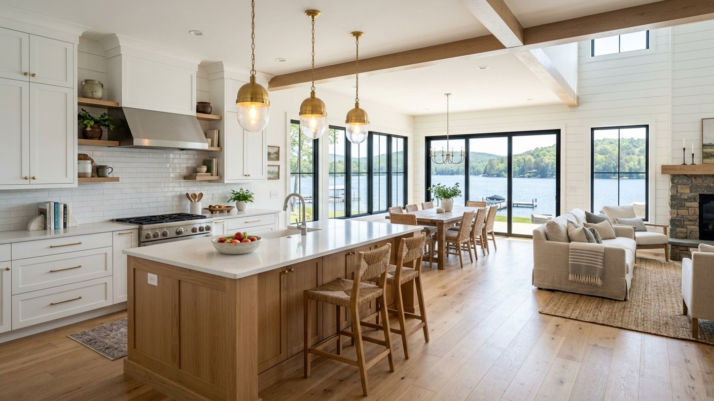 Open-Concept Lake House Kitchens for a Crowd