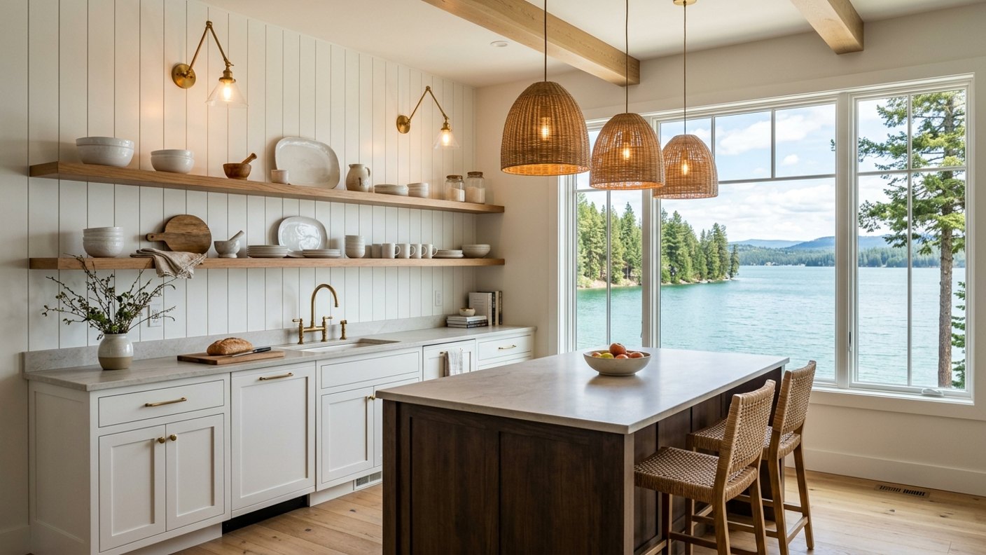 Open Shelving in a Lake House Kitchen